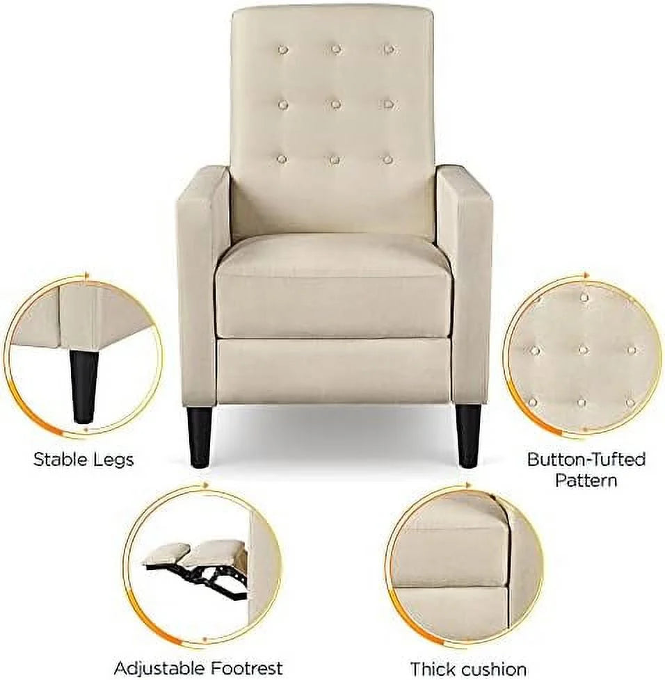 Mid-Century Modern Fabric Recliner Chair with Thicker Seat Cushion H1641