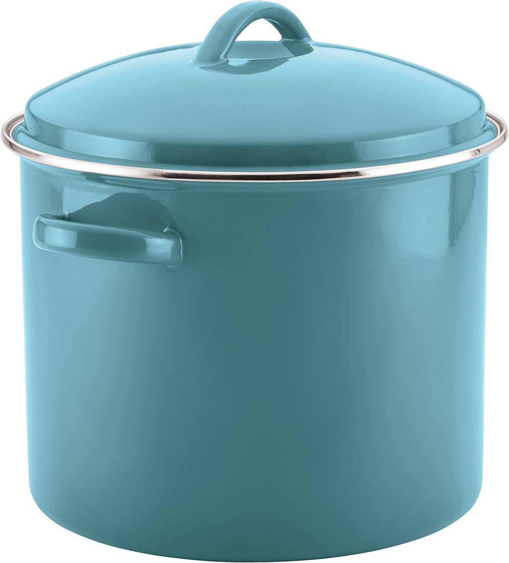 16 Quart Enamel Steel Stock Pot with Lid, Aqua Blue Z14175