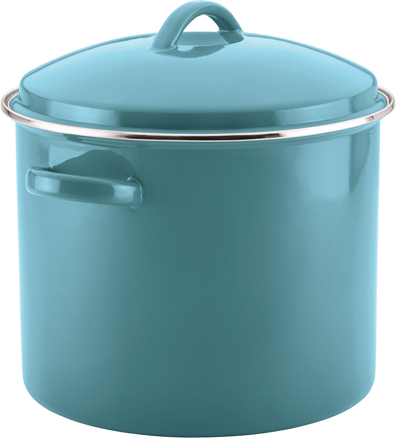16 Quart Enamel Steel Stock Pot with Lid, Aqua Blue Z14175