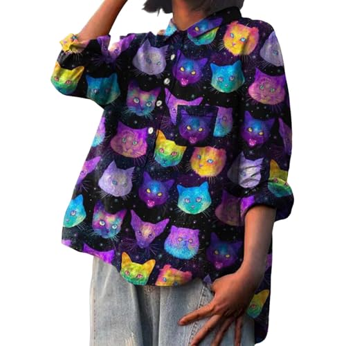 Women's Casual Button Down Oversized Blouse Long Sleeve with Pocket Z550730