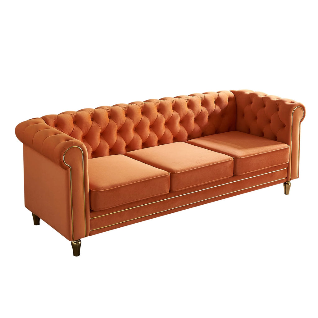 Velvet Sofa 84.65 inch for Living Room Orange W392936
