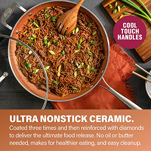 Hammered Copper Nonstick Frying Pan Set with Glass Lid, 3 Pieces D376259