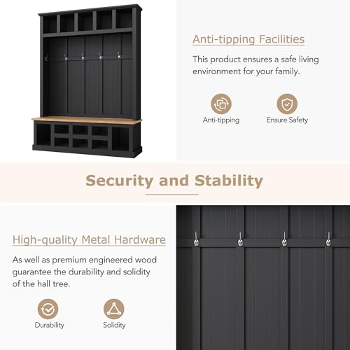 Hall Tree with Coat Rack, Cushion and Shoe Storage Bench P7623