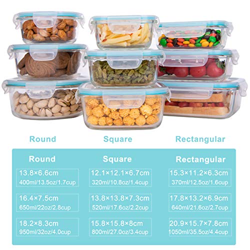 Glass Food Storage Containers with Lids, 18 Piece, BPA Free & Leak Proof W87310