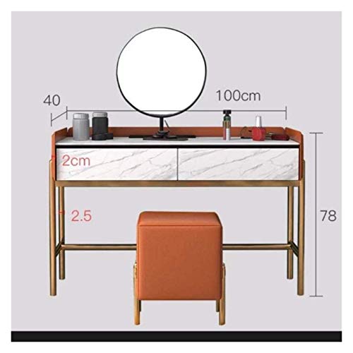 Dressing Vanity Table with Stool, 2 Drawers, Round Mirror and Cushioned Stool X408315