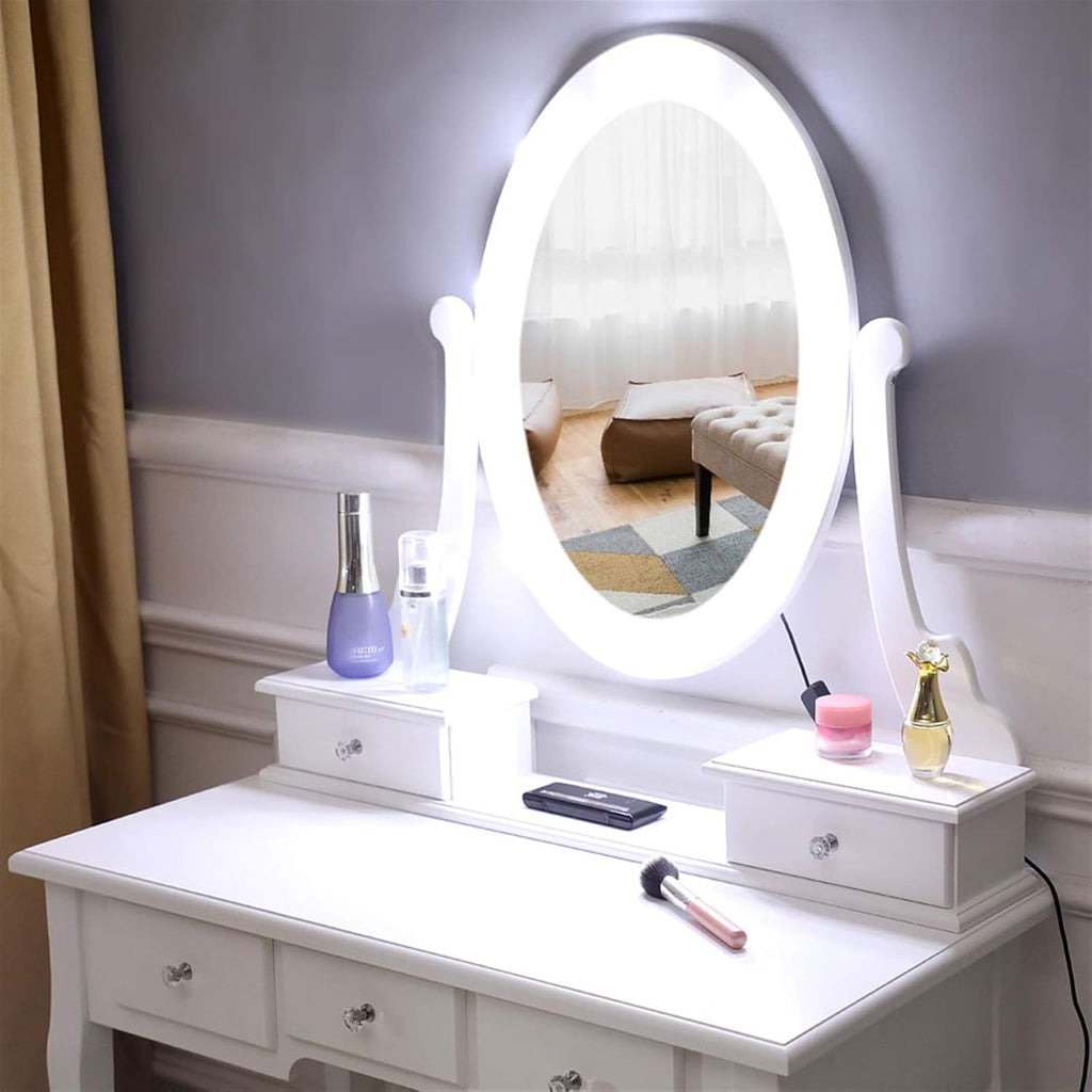 Lighted Makeup Vanity Set with Rotating Mirror and Stool X957