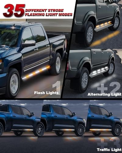 2PCS 70 Inch Emergency Strobe Lights Strip LED Running Board Flexible Flashing Warning Hazard Safety Light Bar with Wireless Remote for Work Trucks Pickups - White Amber Q555678