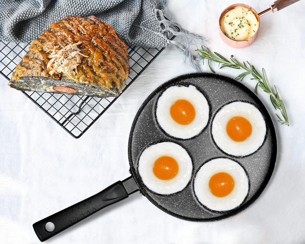 Egg Frying Pan, 4-Cup Nonstick with Lid and Spatula Q540