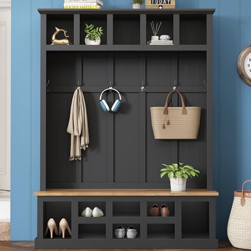 Hall Tree with Coat Rack, Cushion and Shoe Storage Bench P7623