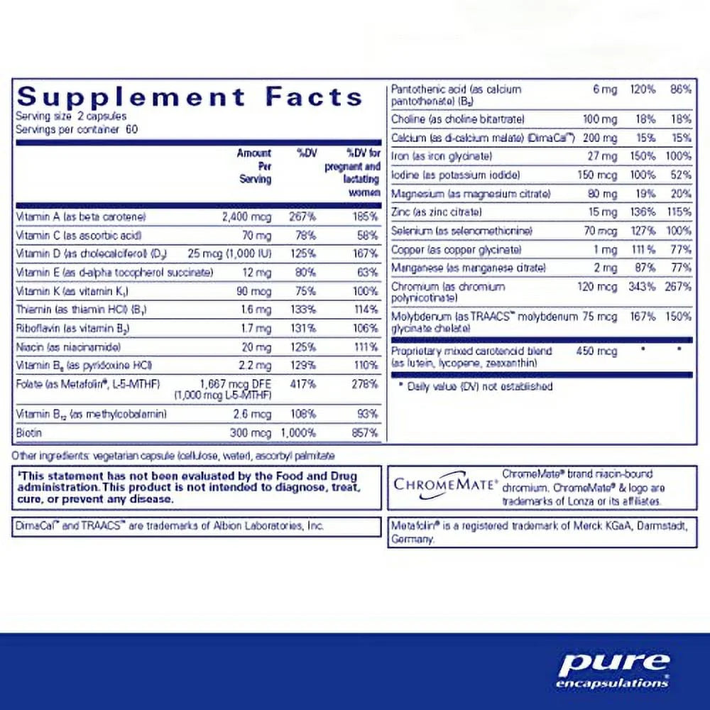 Prenatal Multivitamin Supplement for Pregnancy and Lactation, 120 Capsules D1289