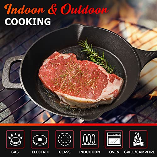 Pre-Seasoned Heavy-Duty Cast Iron Skillet 10-inch with Dual Handles E344013