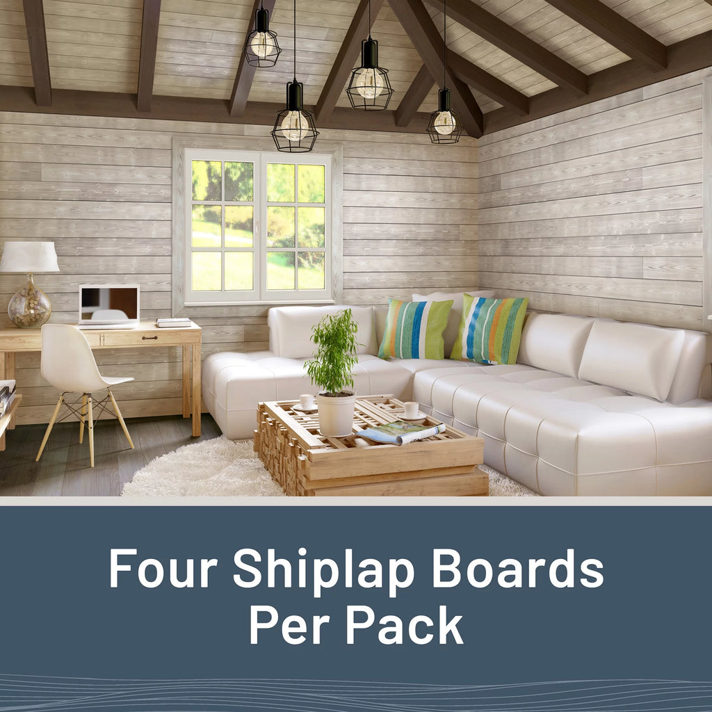 Charred Wood Shiplap Boards, 4-Pack, Smoke White J62995