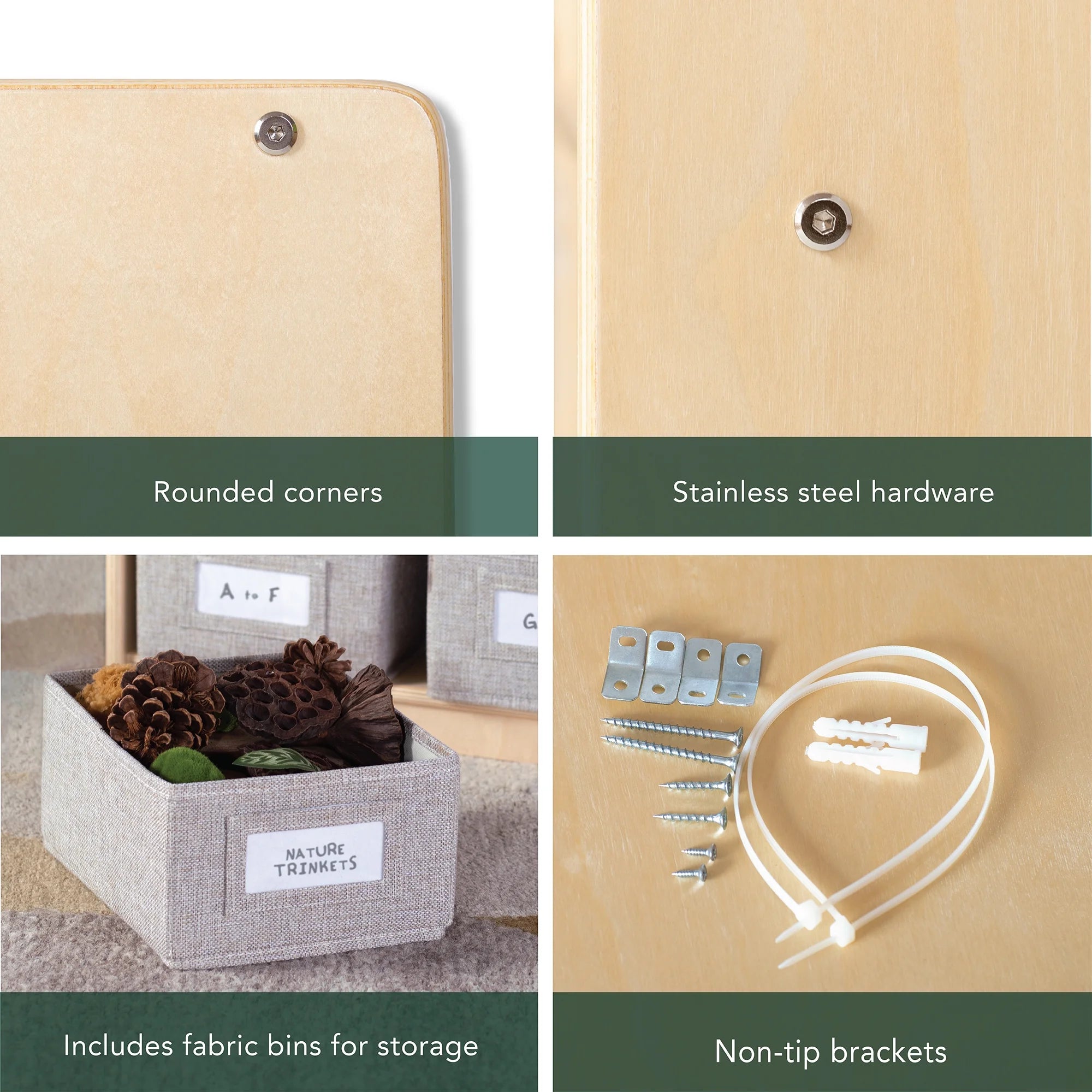 Book and Bin Browser with 6 Fabric Storage Bins I659