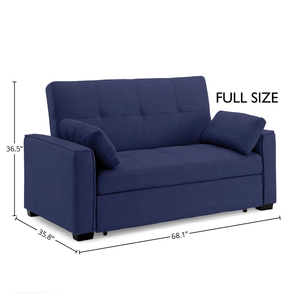 Chenille Sleeper Sofa with Accent Pillows, Full Size, Navy O10970