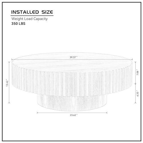Walnut Wood Round Coffee Table with Vertical Texture A7453