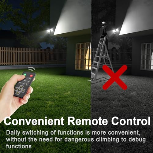 Motion Sensor Security Lights with Remote Control, 3 Heads Outdoor Flood Lights, Dusk to Dawn, 2 Pack B299312