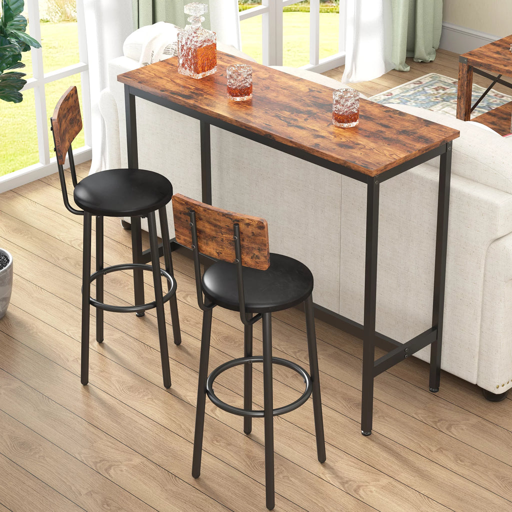 3 Piece Bar Table Set with 2 Stools, Rustic Brown M1260