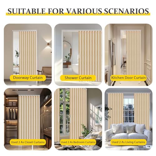 Magnetic Pleated Door Curtain with Rod, Brown, 42" W x 78" L D357694