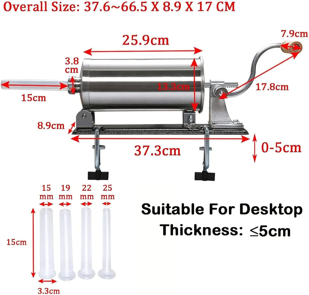Stainless Steel Manual Sausage Stuffer, 6LBS/3L with 4 Filling Tubes O91989