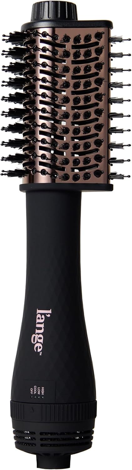 L'ange Hair Le Volume Elevé 65MM 2-in-1 Titanium Brush Dryer | Dry and Style | Unique Teardrop Shape Barrel | 3 Heat Settings | 360° Vented Airflow | Ionic Technology for Frizz-Free Styling (Black)