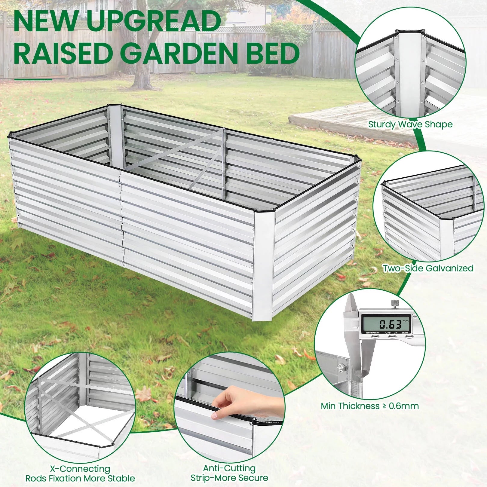 Galvanized Raised Garden Beds 6ft x 3ft x 2ft Metal Planter Box X565