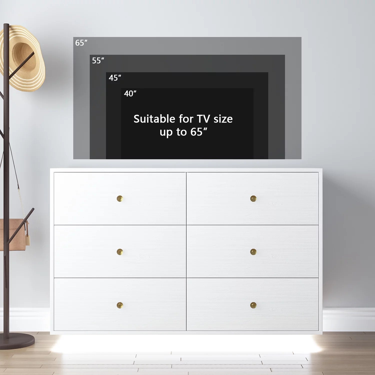White 6 Drawer Dresser with LED Light for Bedroom Y281024