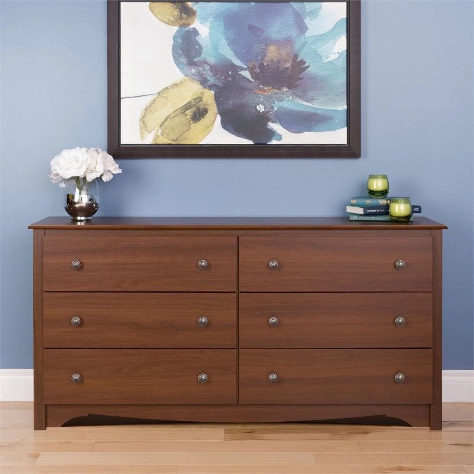 Cherry 6 Drawer Double Dresser H526