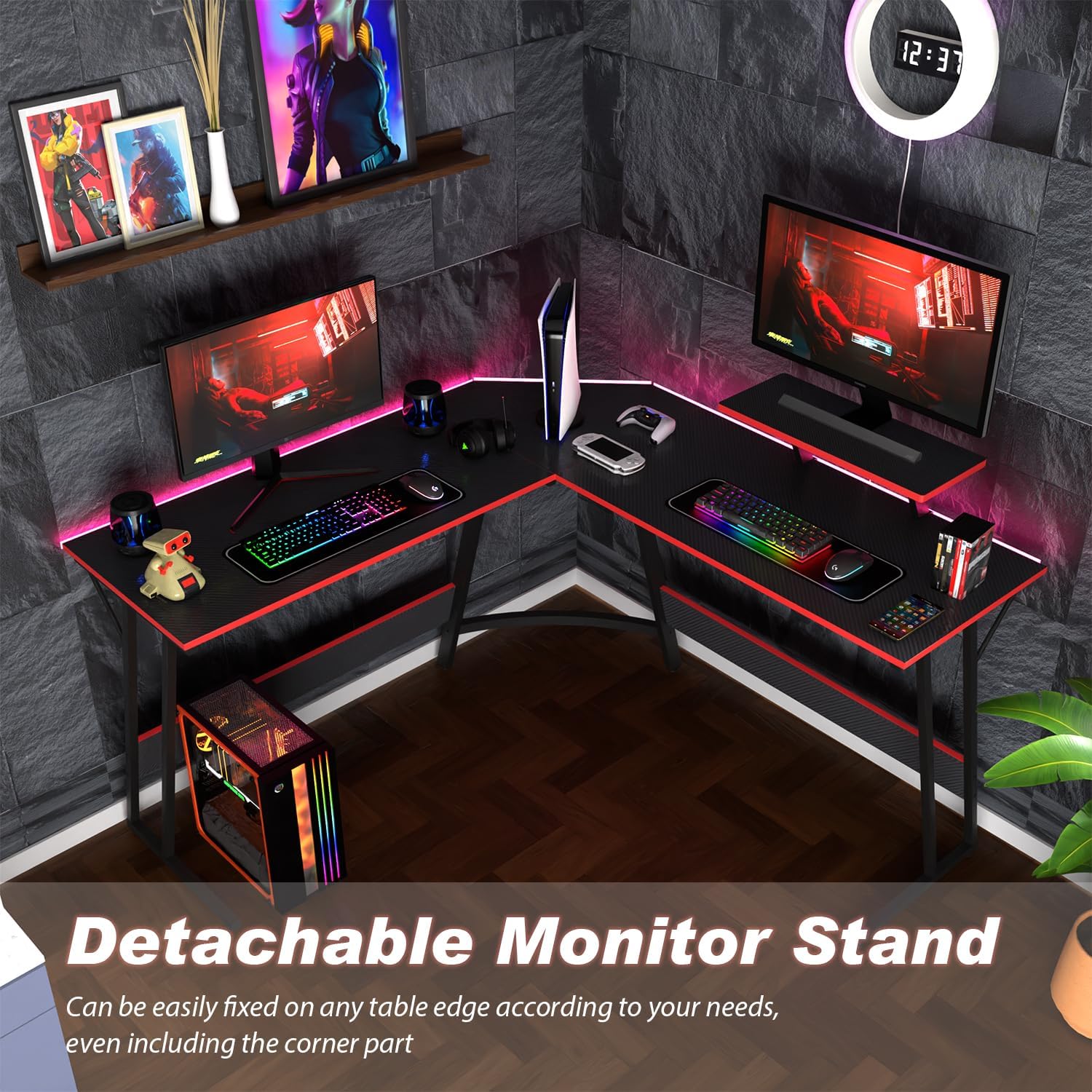 L Shaped Corner Desk with Monitor Stand and Foot Peg K623