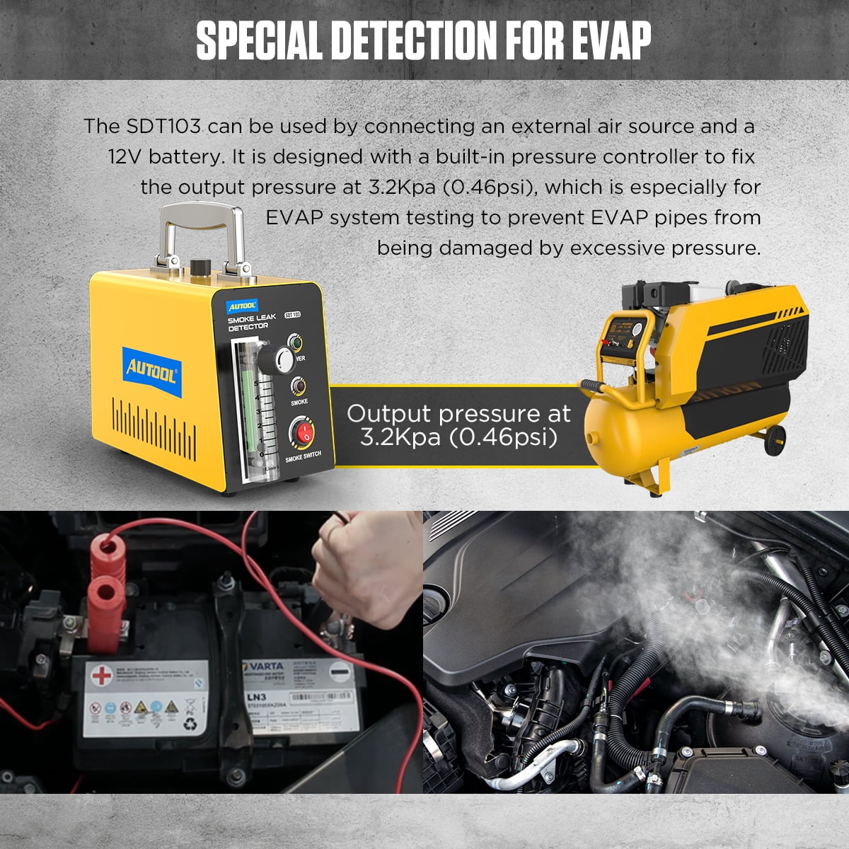 Car EVAP Smoke Machine Leak Tester, Automotive Smoke Leak Detector, DC12V D150