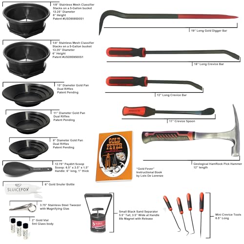 Gold Mining Kit with 50 Inch Folding Sluice Box and Prospecting Tools L5576