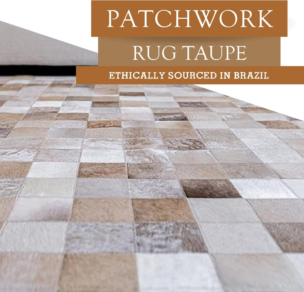 Patchwork Cowhide Rug - Taupe-Champagne, Mosaic Design, Medium 4x6 Ft. W715