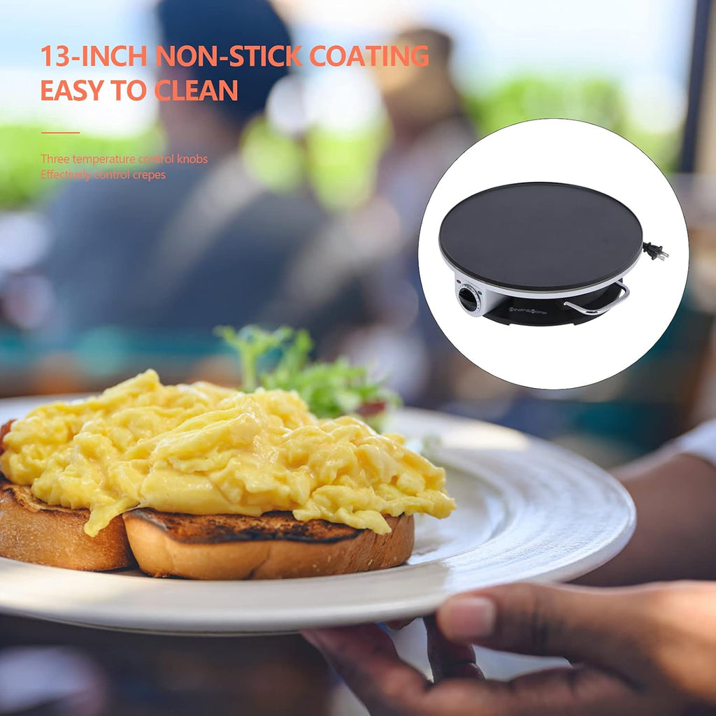 1000W Electric Crepe Maker, 13in Non Stick Pan with 3 Temperature Settings T64160