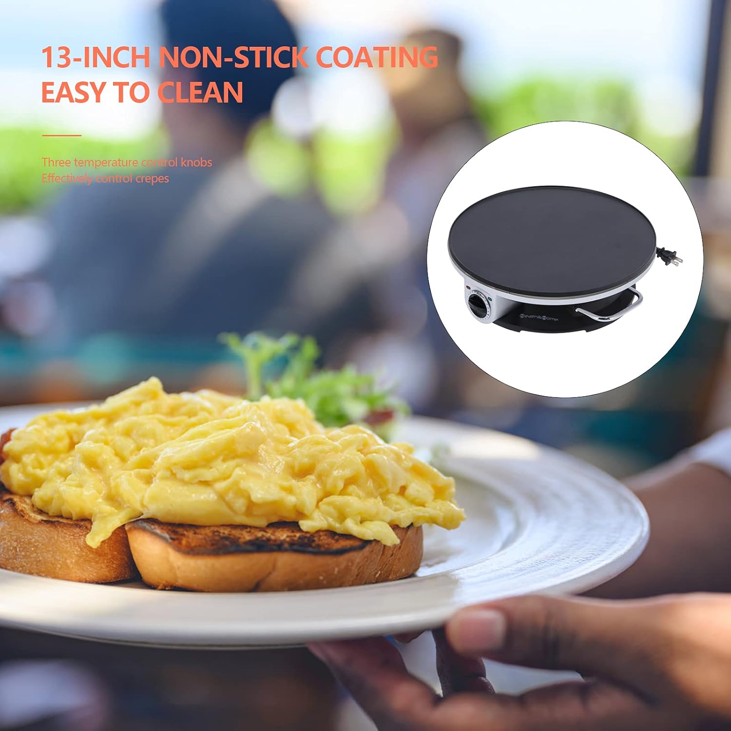 1000W Electric Crepe Maker, 13in Non Stick Pan with 3 Temperature Settings T64160