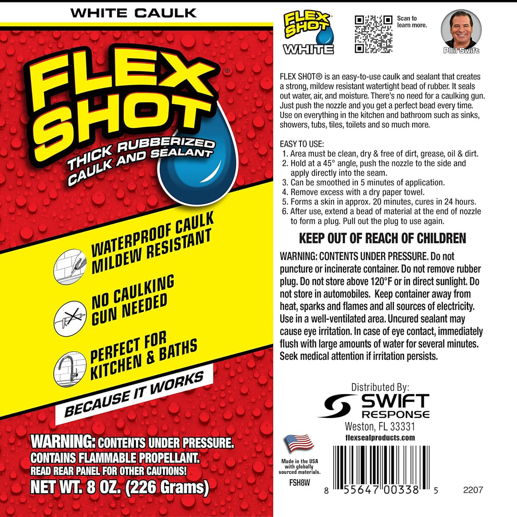 Flexible Rubber Silicone Sealant, 8 oz, 6-Pack, White A4826