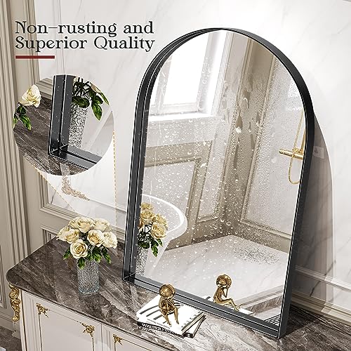 Arched Wall Mirror for Bathroom, Black Metal Frame K625466