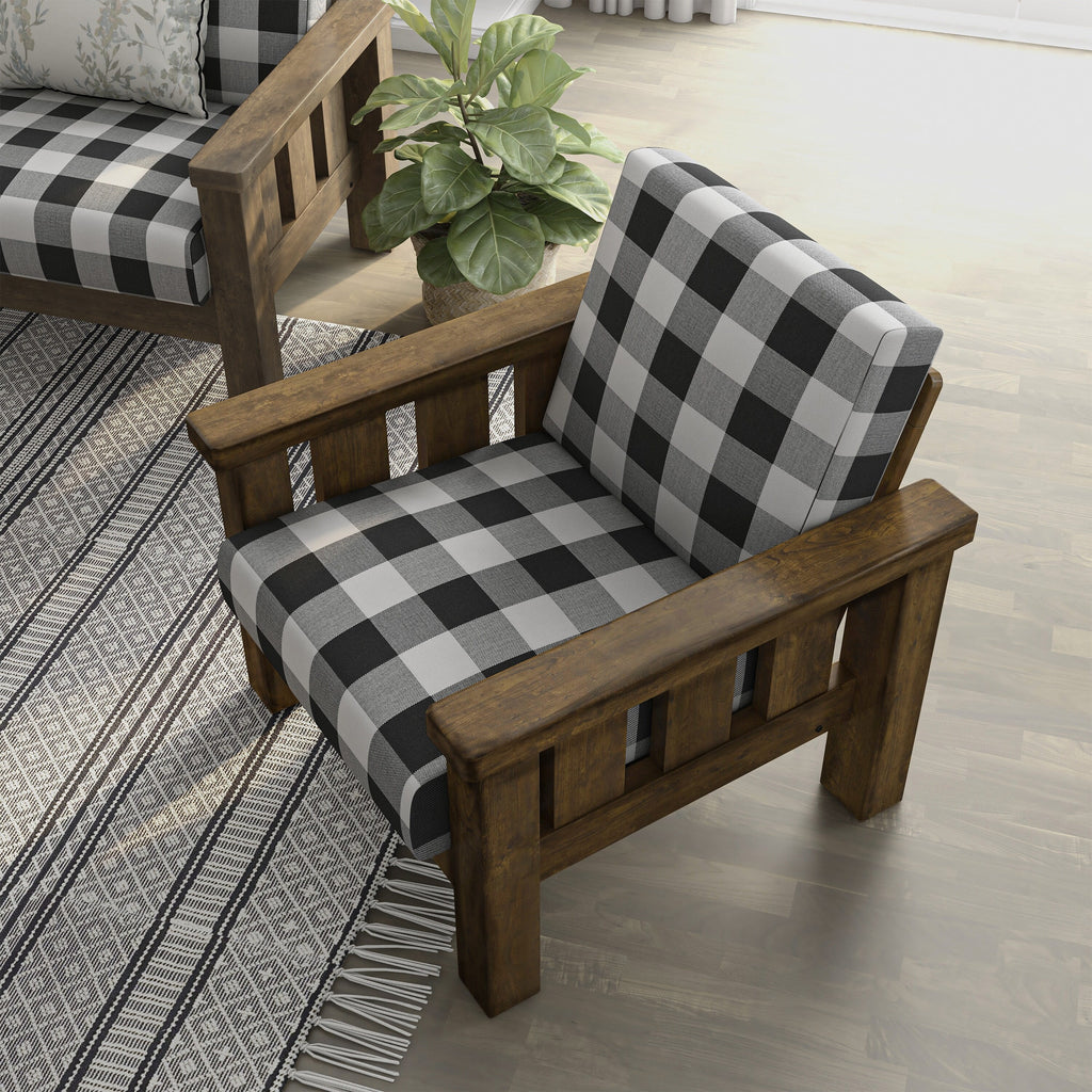 Rustic Oak Linen Fabric Padded Accent Chair U369522