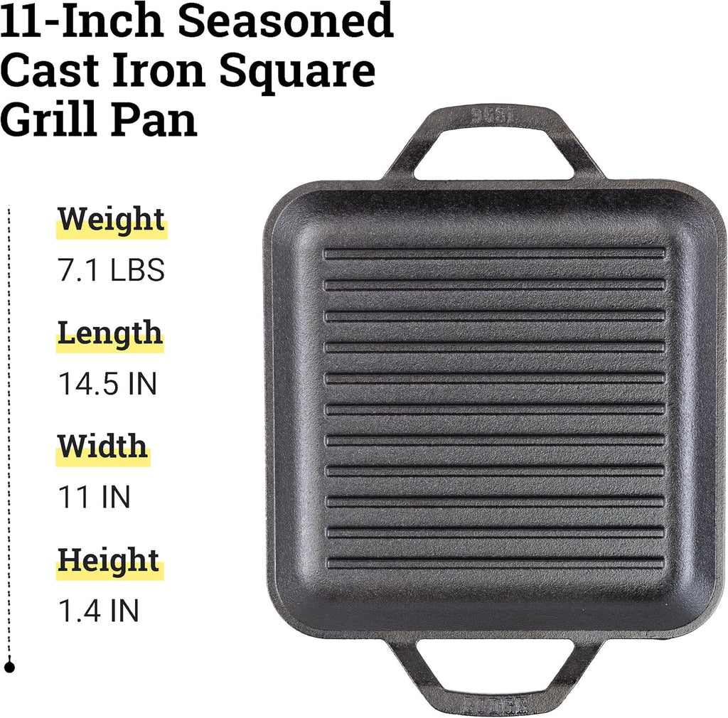 Cast Iron Square Grill Pan, Pre-Seasoned - 11 in G997441