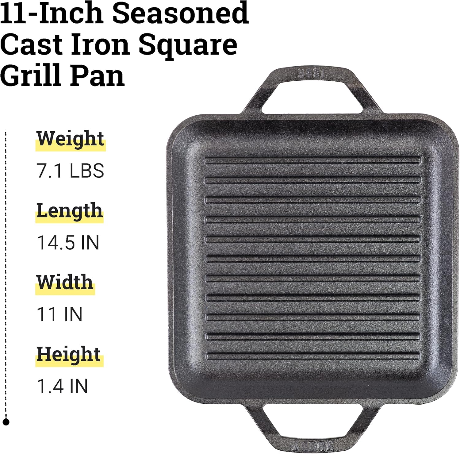 Cast Iron Square Grill Pan, Pre-Seasoned - 11 in G997441