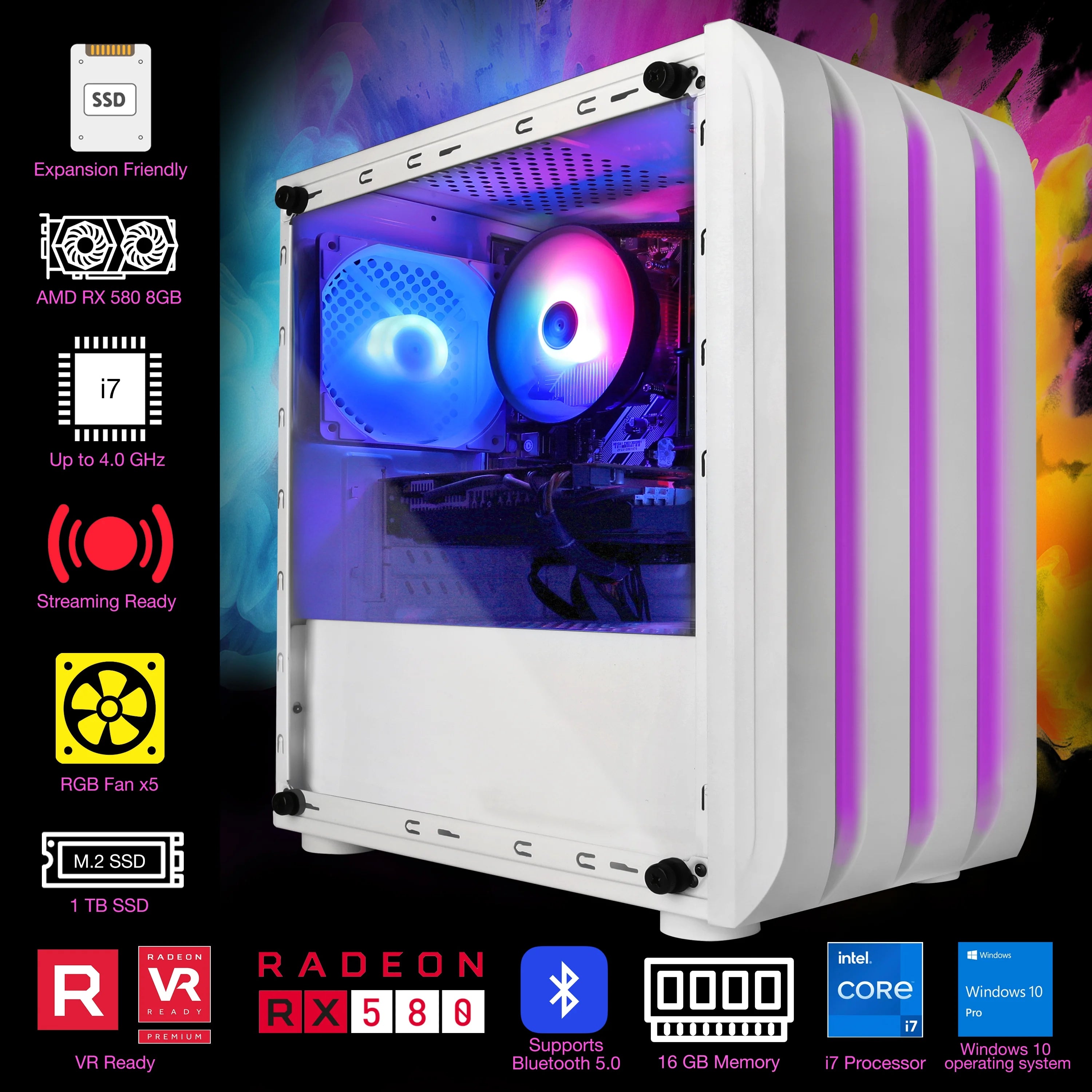 Gaming PC Tower Desktop i7 4.0GHz RX 580 8GB 1TB SSD 16GB RAM T4361